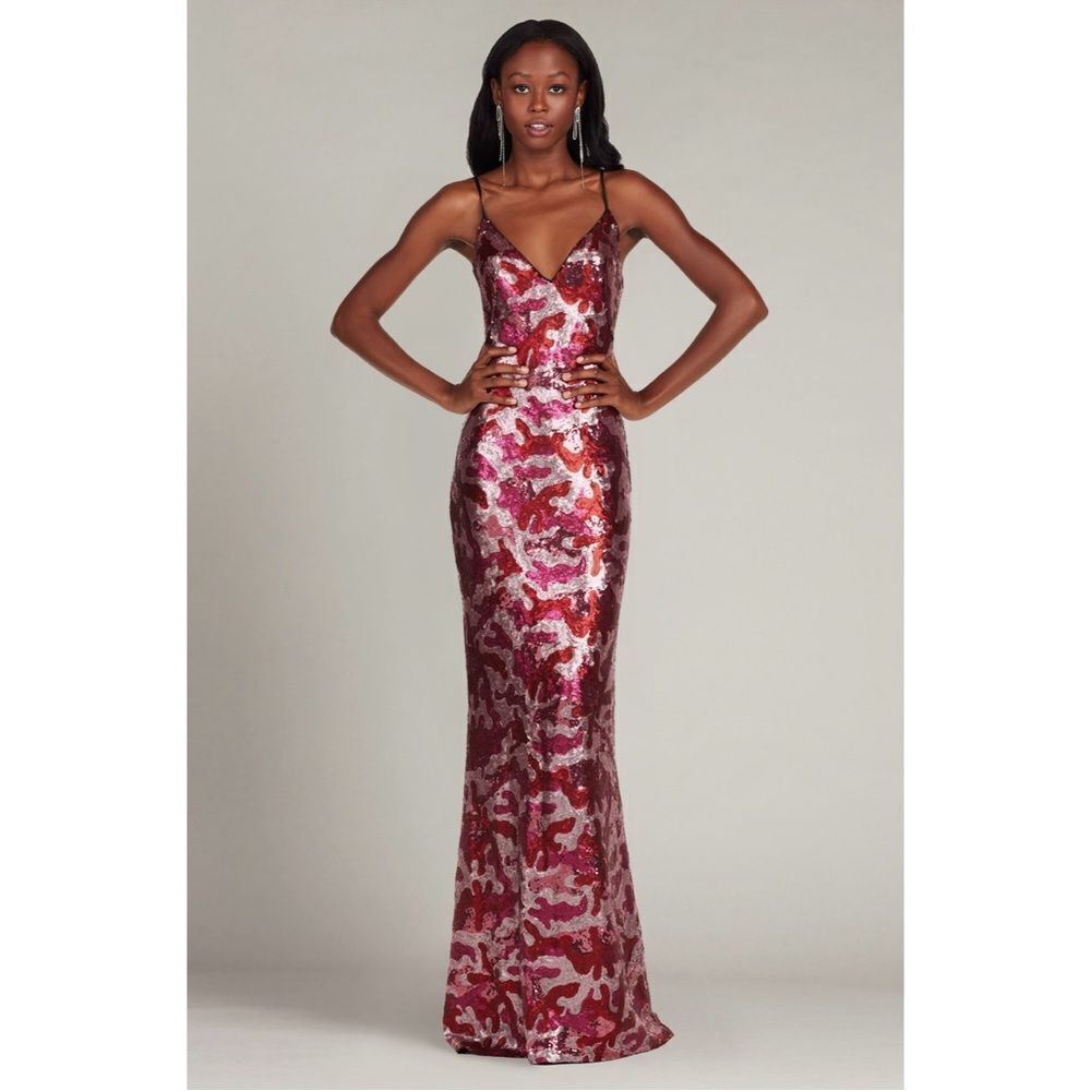 Tadashi Shoji Red and Pink Sequin Maxi Dress